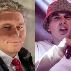 Dwóch mężczyzn: elegancki tata i raper w kapeluszu.