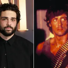 Młody mężczyzna z brodą obok Sylvestra Stallone jako Rambo 6.