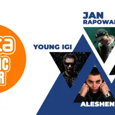 Plakat Eska Music Tour z artystami: Young Igi, Jan Rapowanie, Eryk Moczko i Aleshen.