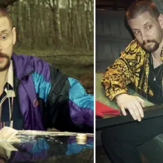 Jak pokochałam gangstera obsada: mężczyzna w kolorowej kurtce i w złotej, wzorzystej marynarce.