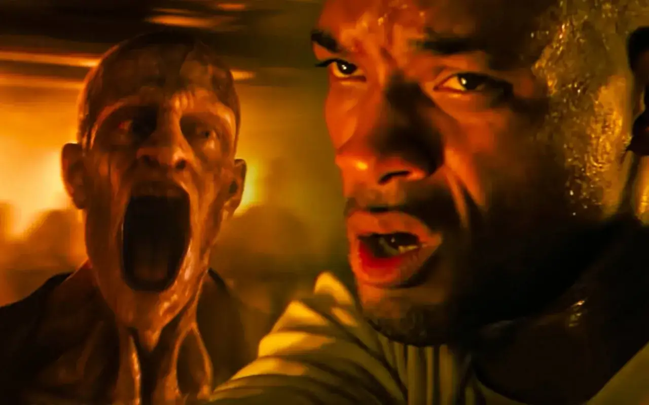Zmutowany potwór krzyczy, gdy Will Smith walczy o przetrwanie w świecie, gdzie jestem legendą 2.