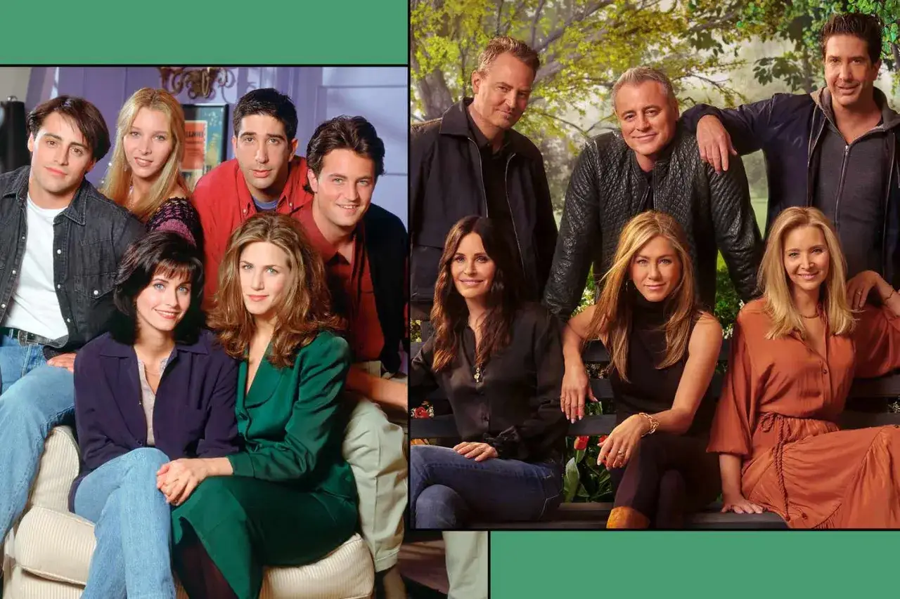 Przyjaciele obsada: Joey, Phoebe, Ross, Chandler, Monica i Rachel w dwóch odsłonach.
